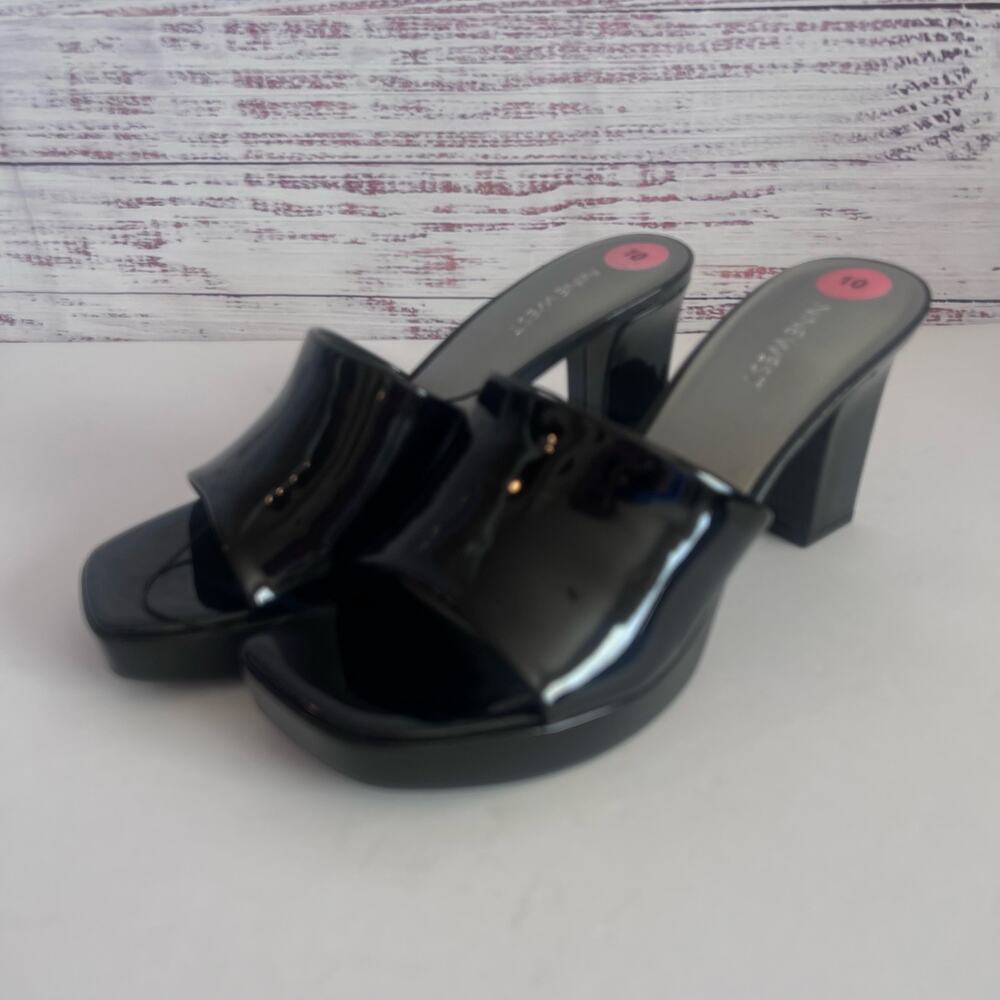 NINE WEST black jelly platform mules block square toe New Size 10